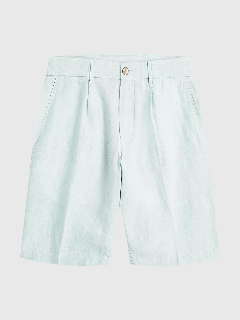 Férfi Tommy Hilfiger Straight fit linen Rövidnadrág Menta | HU 1011HAP